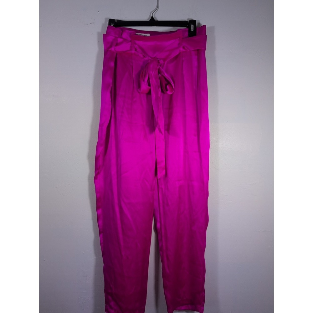 Amanda Uprichard Pants Women's M Dark Hot Pink Silk Belted High Rise Pants